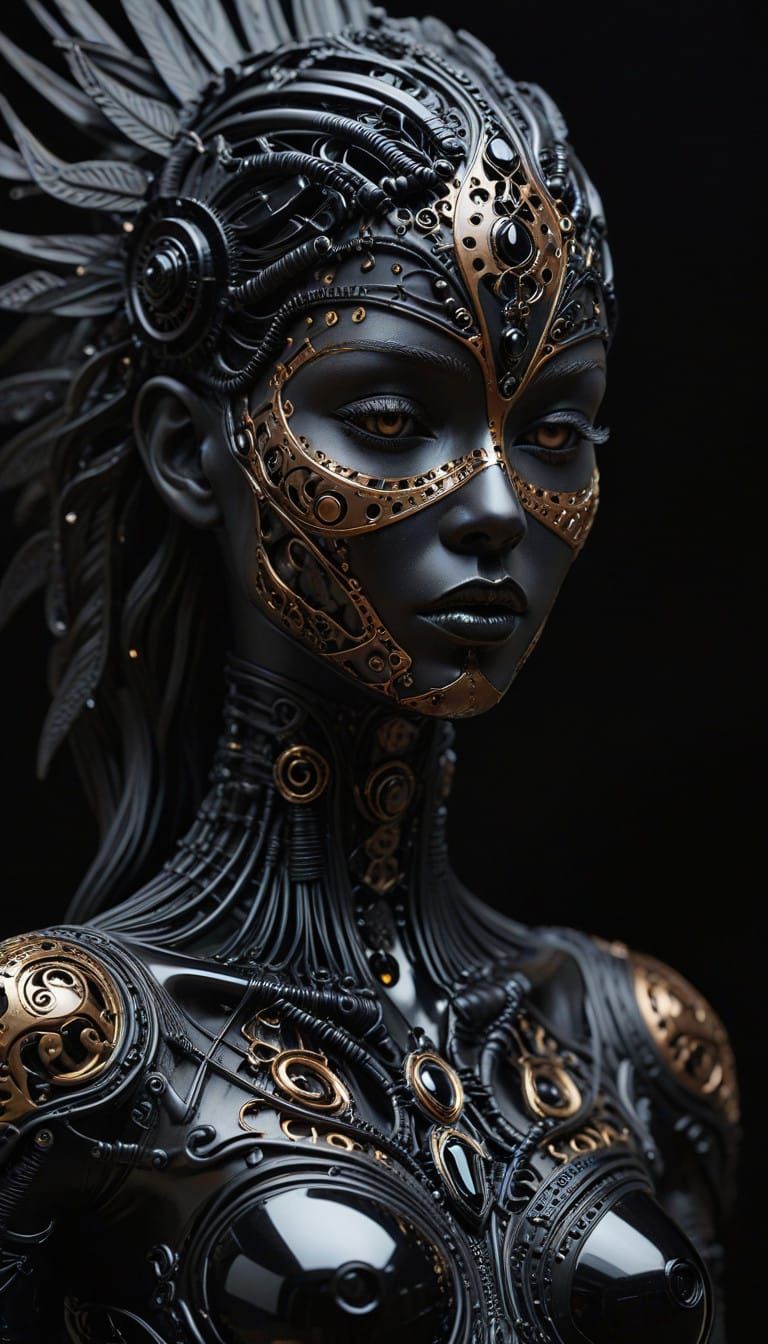 Surrealistic Goddess Emerging from Onyx Matrix