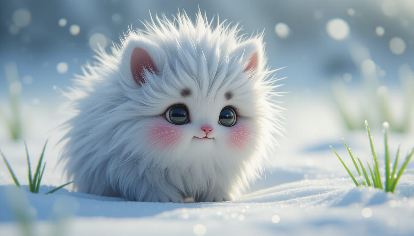 Adorable Furry Creature in Winter Landscape, Photorealistic ...