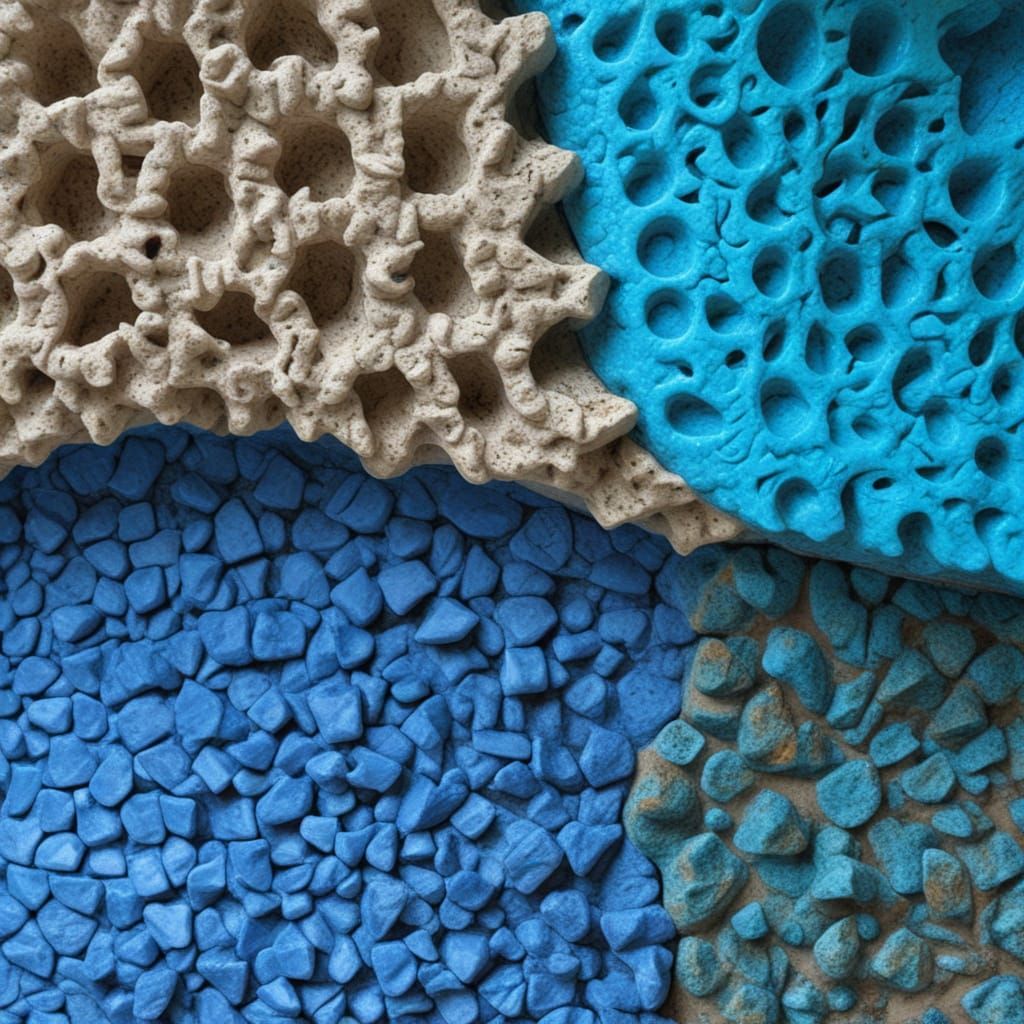 Abstract Sculpture in White Stucco and Blue Ceramic