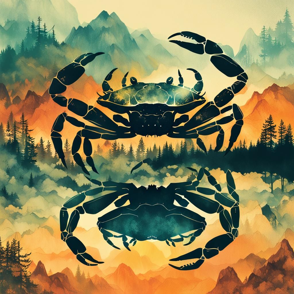 Surreal Crab Landscape in Double Exposure Style