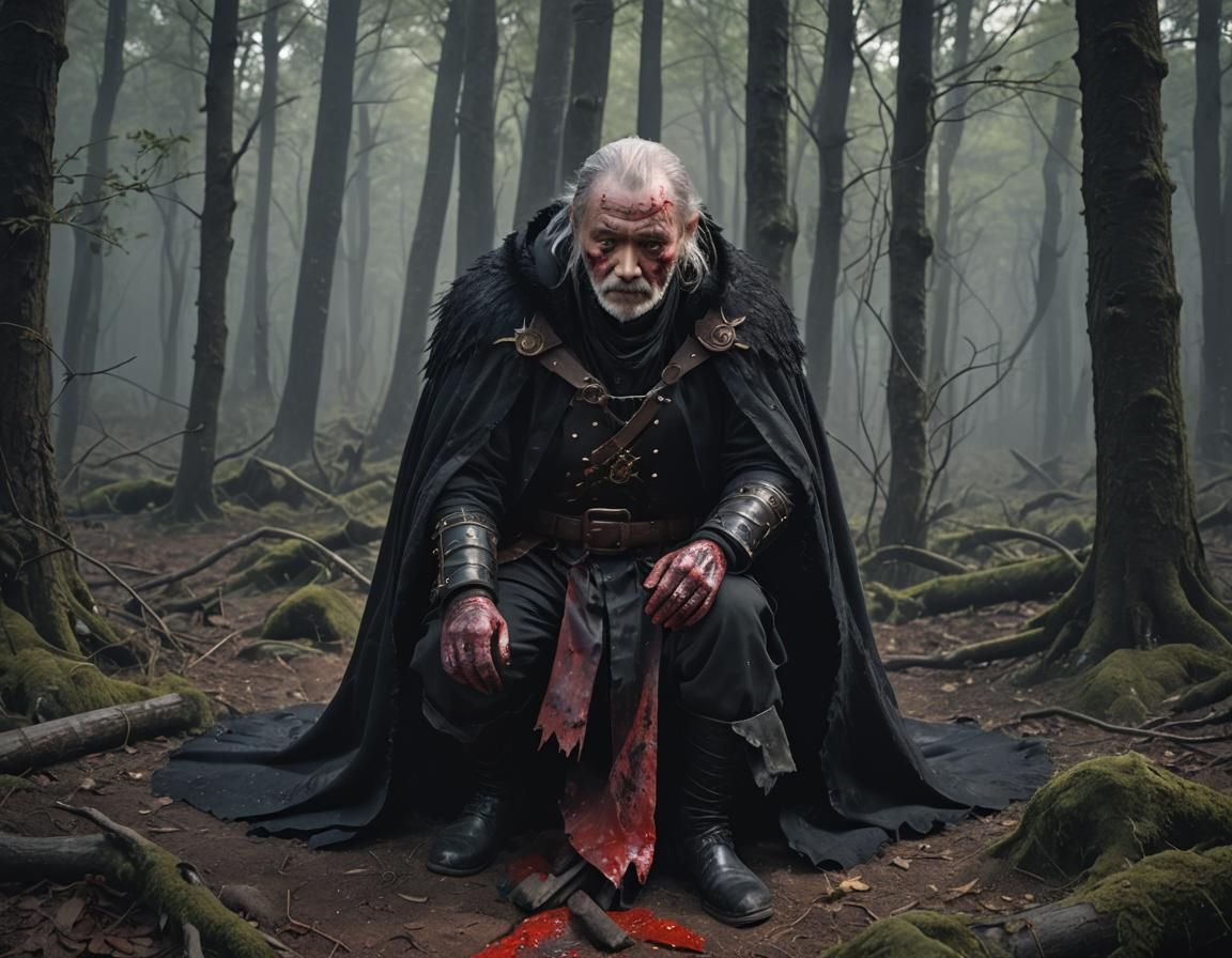 Injured Hunter in Dark Forest: 3D Anime Art