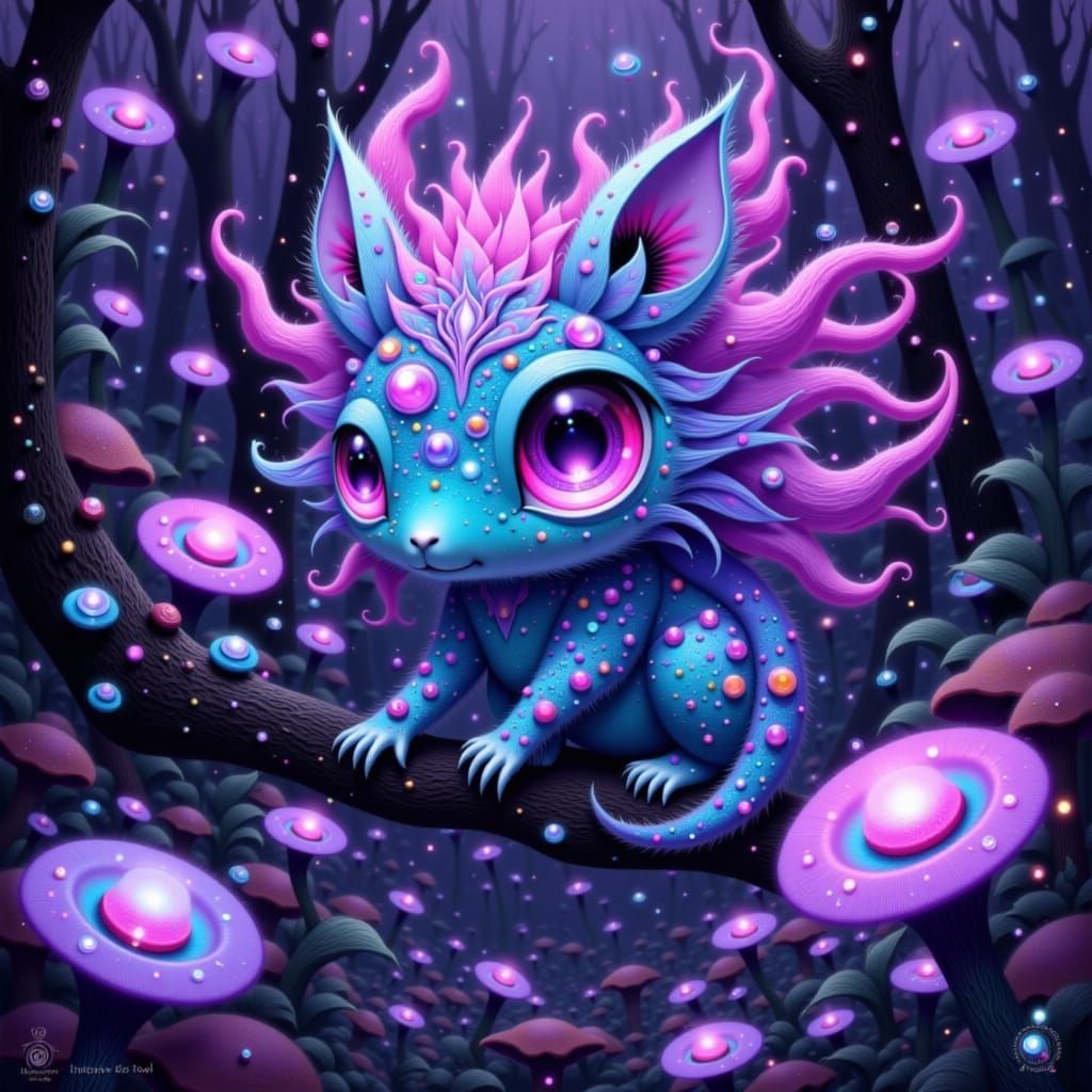 Bioluminescent Creature in Lush Alien Forest