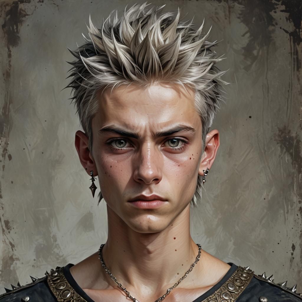 Hyperrealistic Portrait of Metallic-Haired Teen