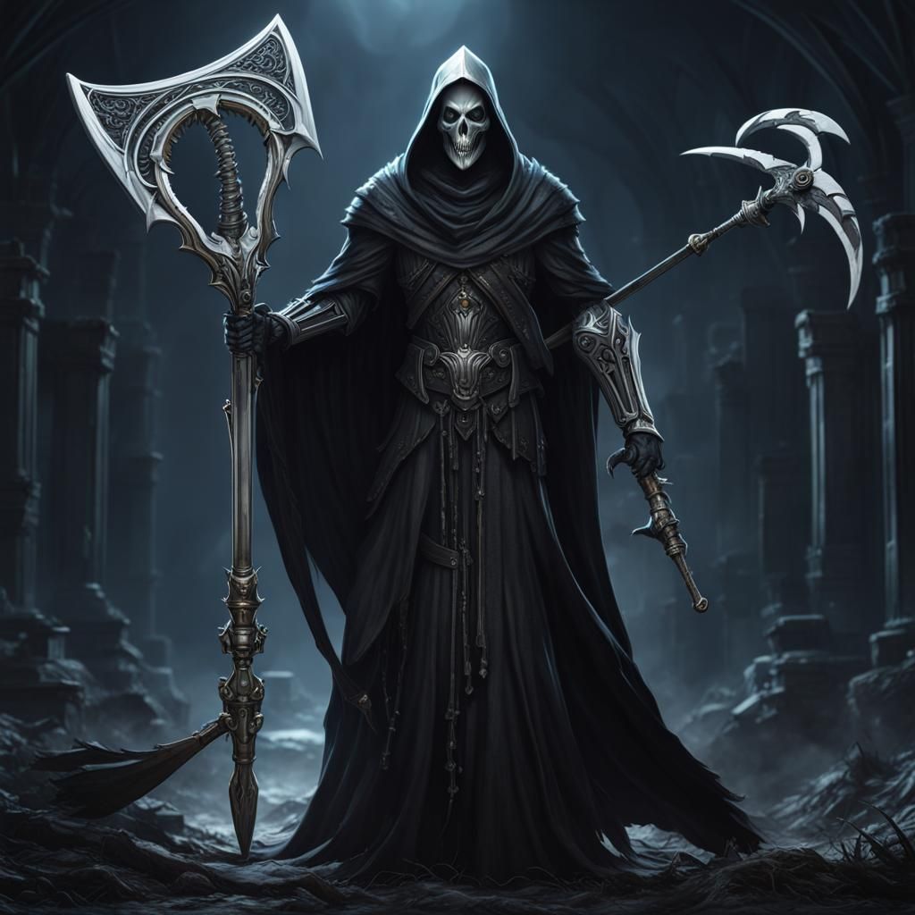 Dark Robotic Grim Reaper with White Sickle