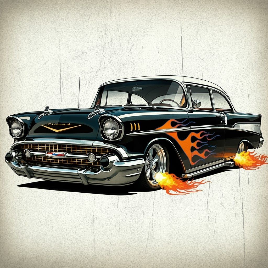 Retro 1957 Chevy Bel Air Cartoon Illustration