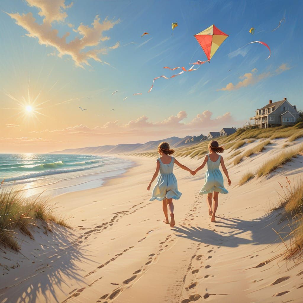 Vibrant Coastal Scene with Families and Children Playing
