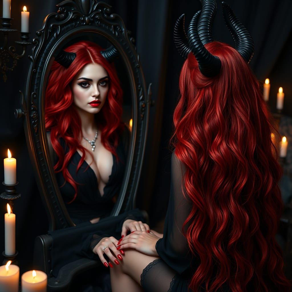 Gothic Goddess in a Mirror, Cinematic Lighting