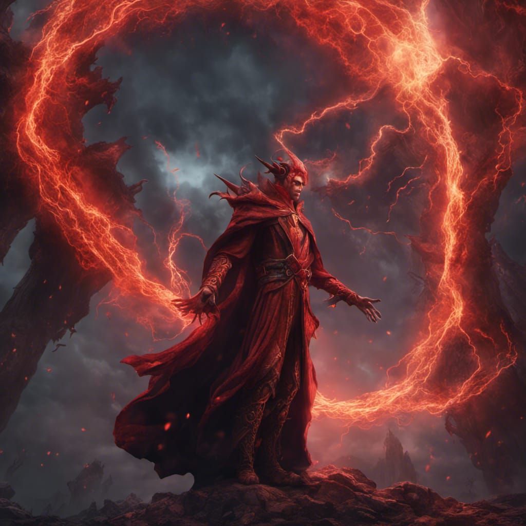 Elf Wizard Summons Red Lightning: Fantasy Concept Art