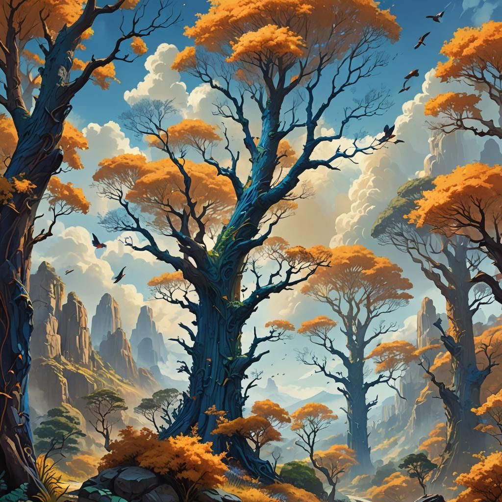 Vibrant Fantasy Landscape with Hyperion Trees
