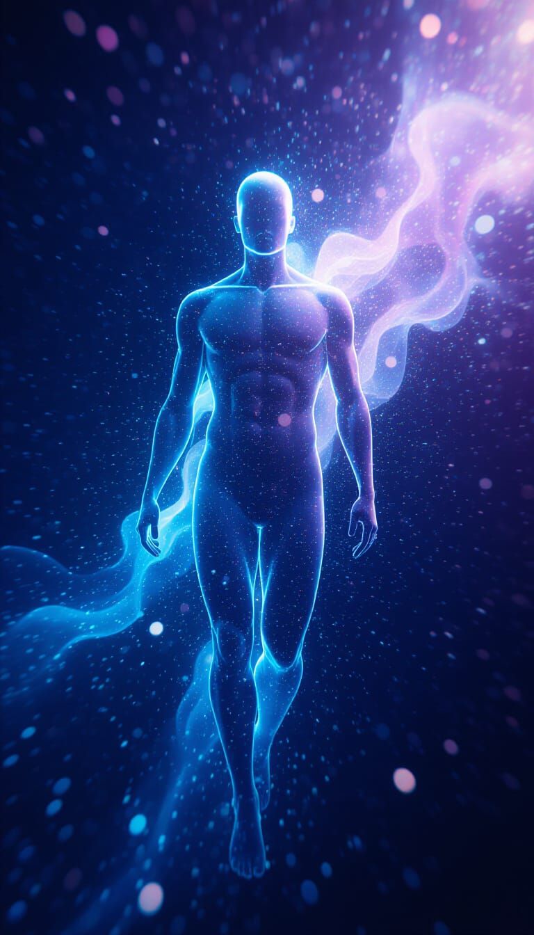 Ghostly Human Silhouette in Digital Void