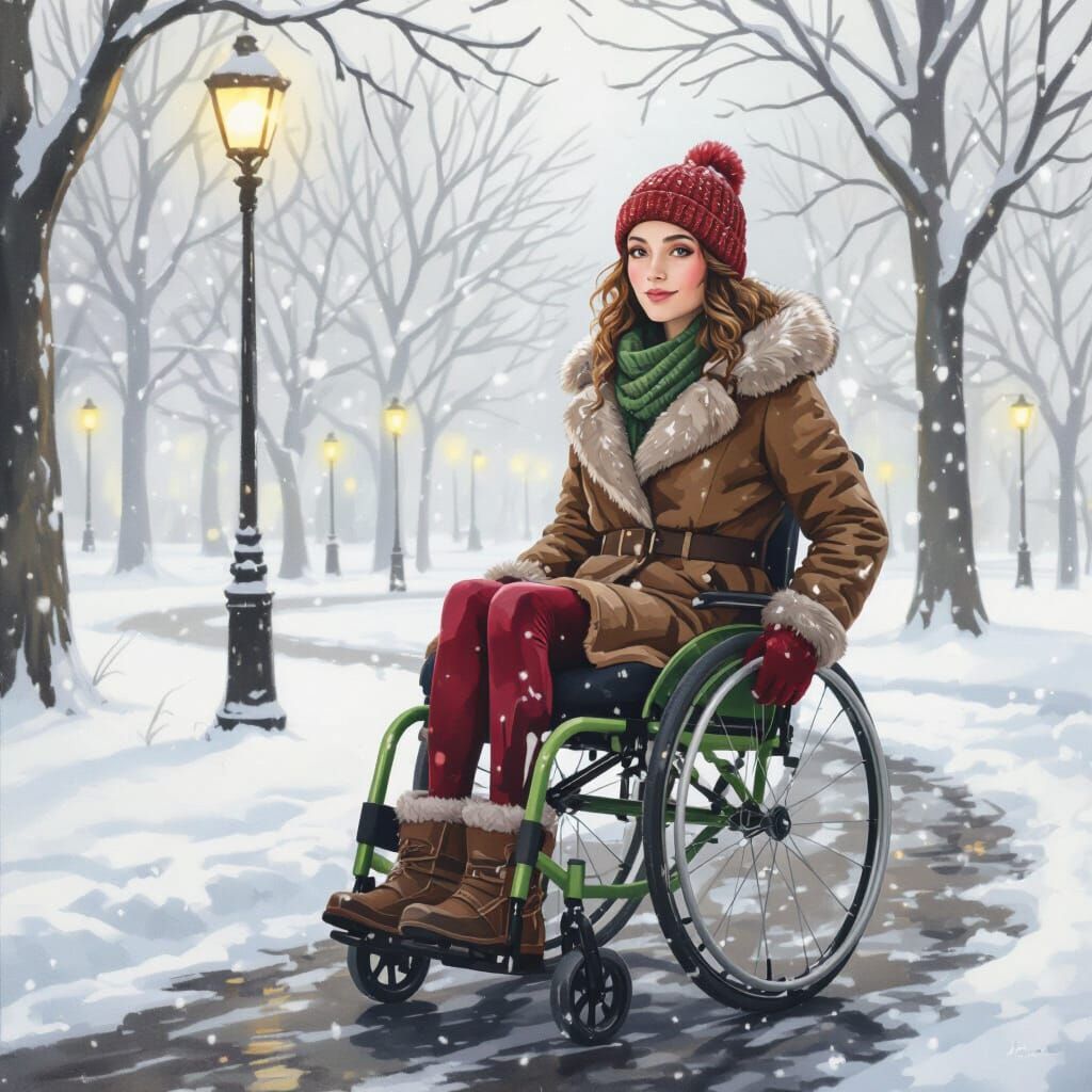 Impressionist Watercolor of Woman in Snow