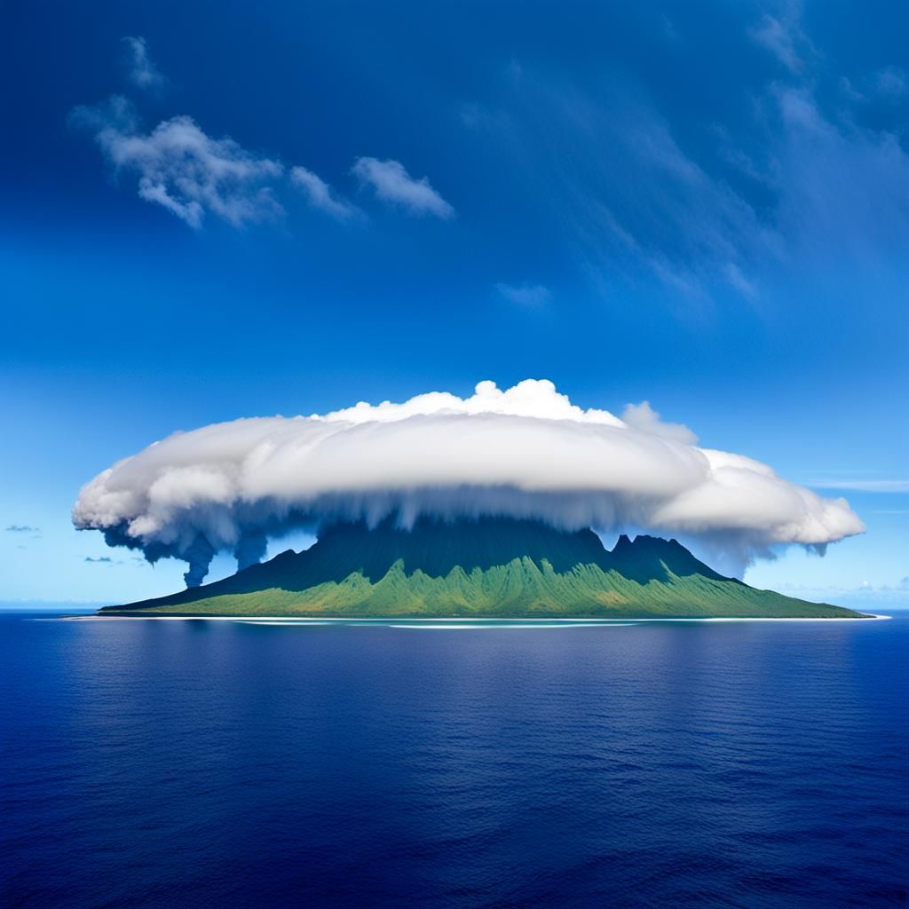 Volcanic Island in Boiling Ocean: Digital Art