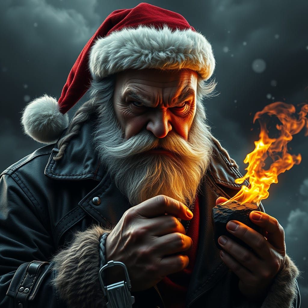 Cyberpunk Santa Claus with a Gruff Scowl