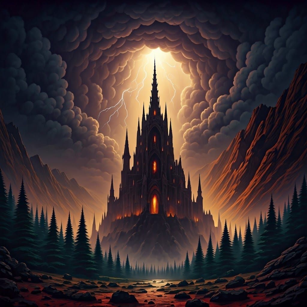 Ethereal Castle Landscape in Watercolor Style