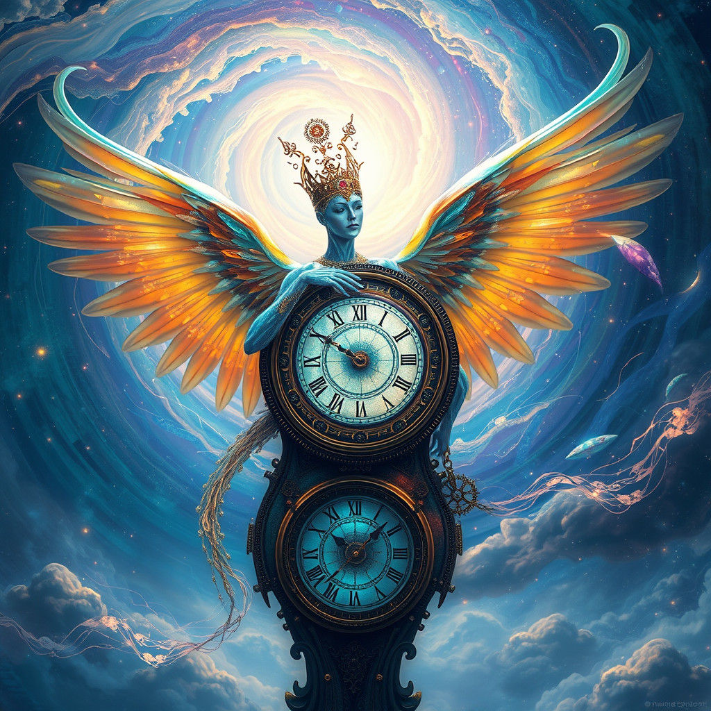Ethereal Being Adjusts Time in Celestial Vortex