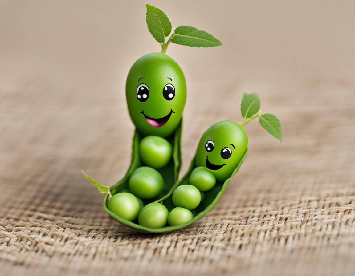 Two Smiling Peas in a Green Pea Pod