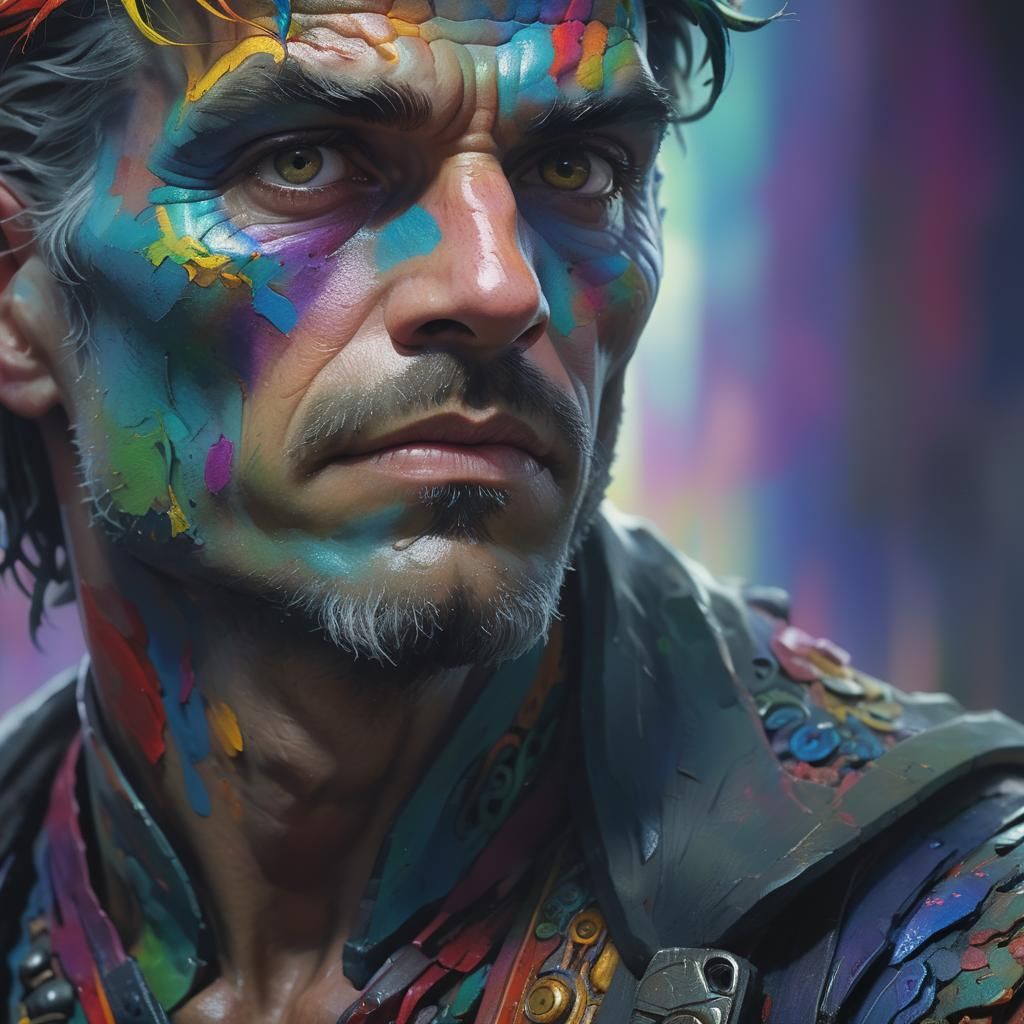 Man with Vibrant Hair: Hyperrealistic Concept Art