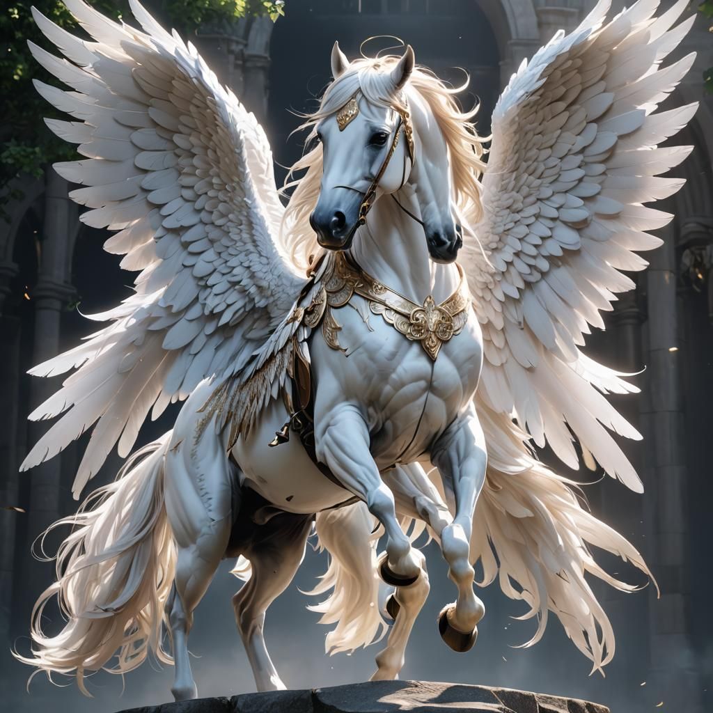 Winged White Horse in Anime Style
