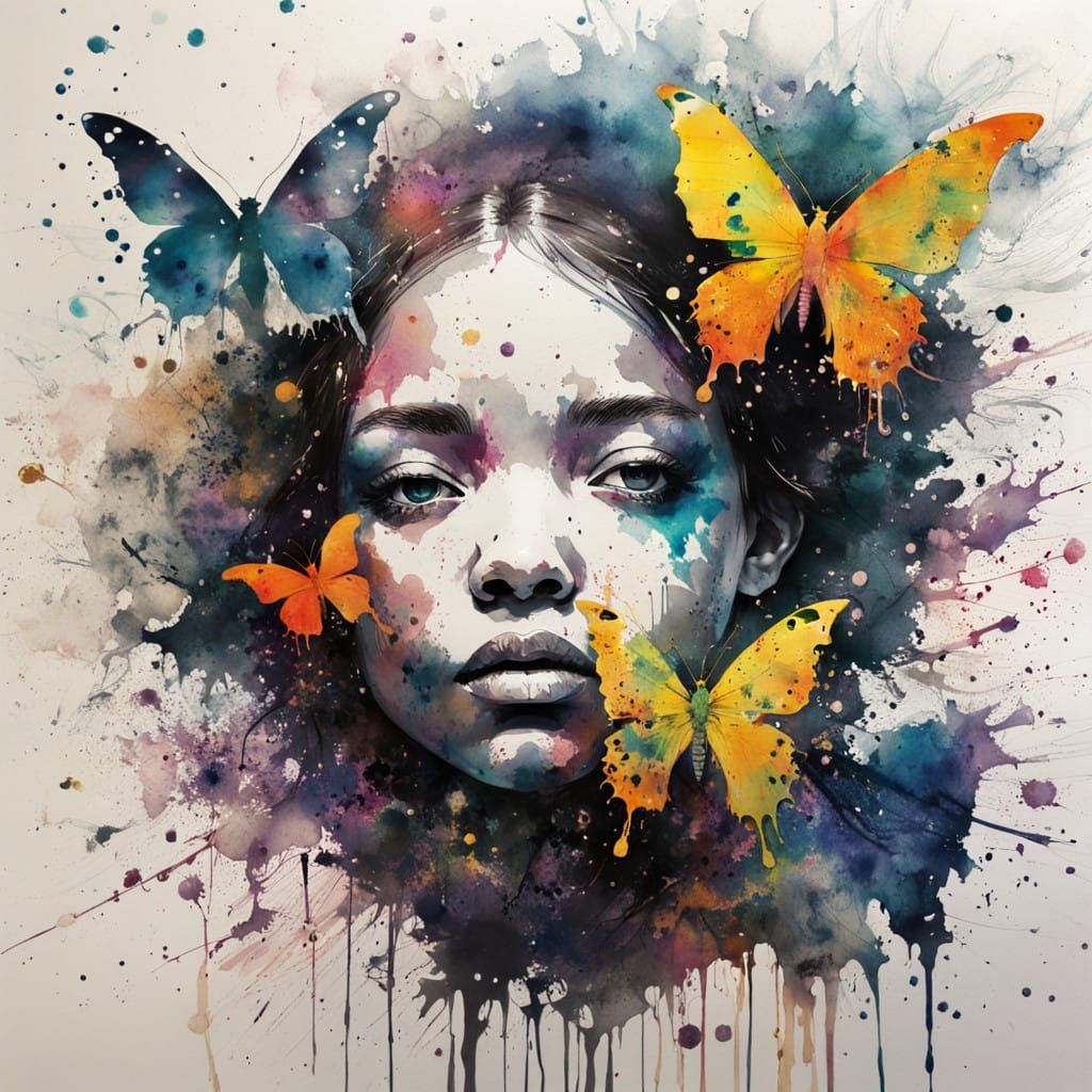 Vibrant Butterfly Goddess in Splashing Watercolours