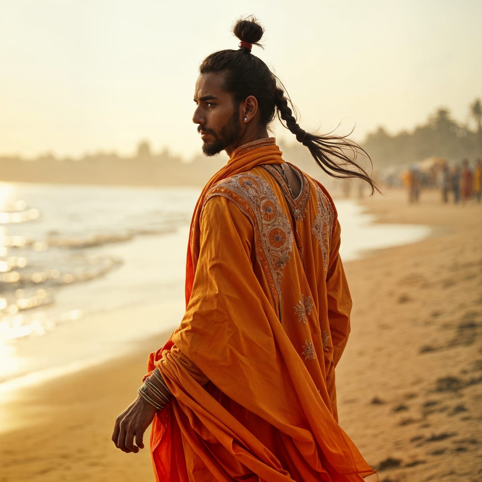 Ethereal Indian Mystic on Riverbank in Cinematic Style