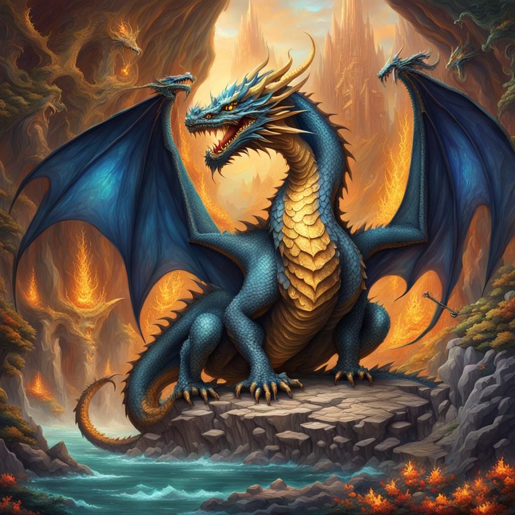 a majestic dragon in a cave