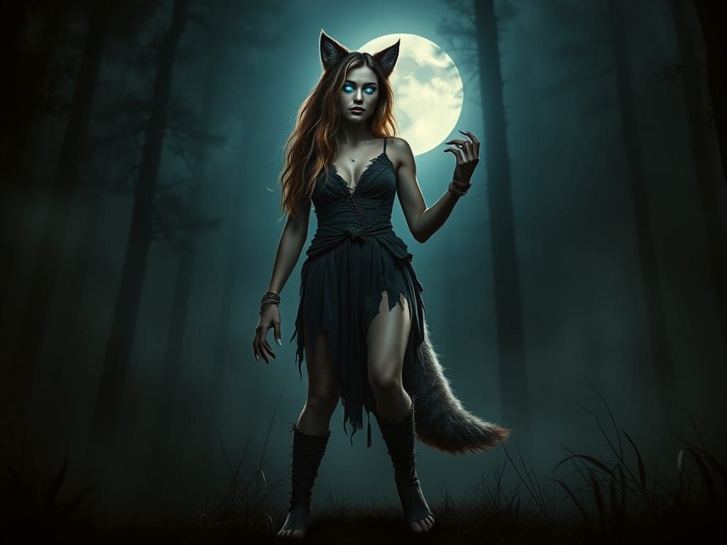 Ethereal Werewolf Transformation Under the Full Moon