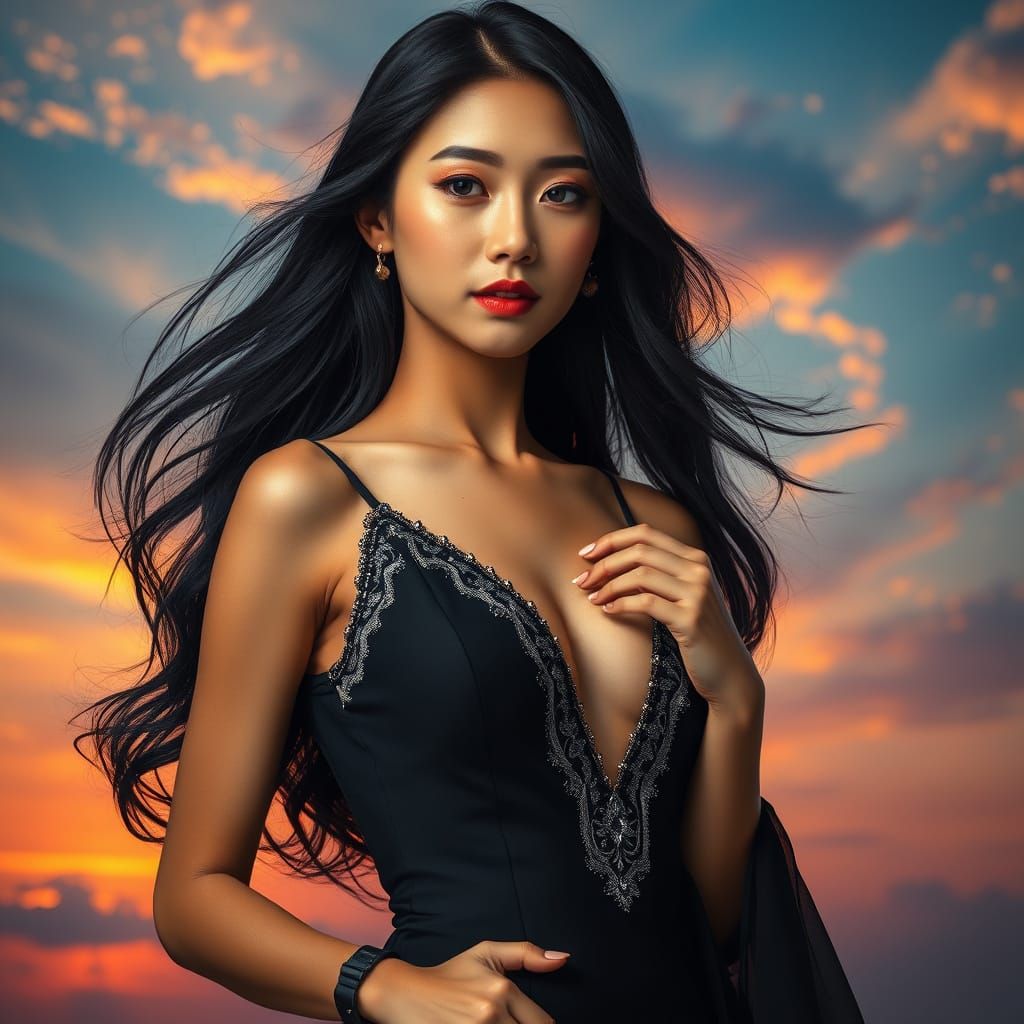 Elegant Korean Woman in Ethereal Sunrise Portrait