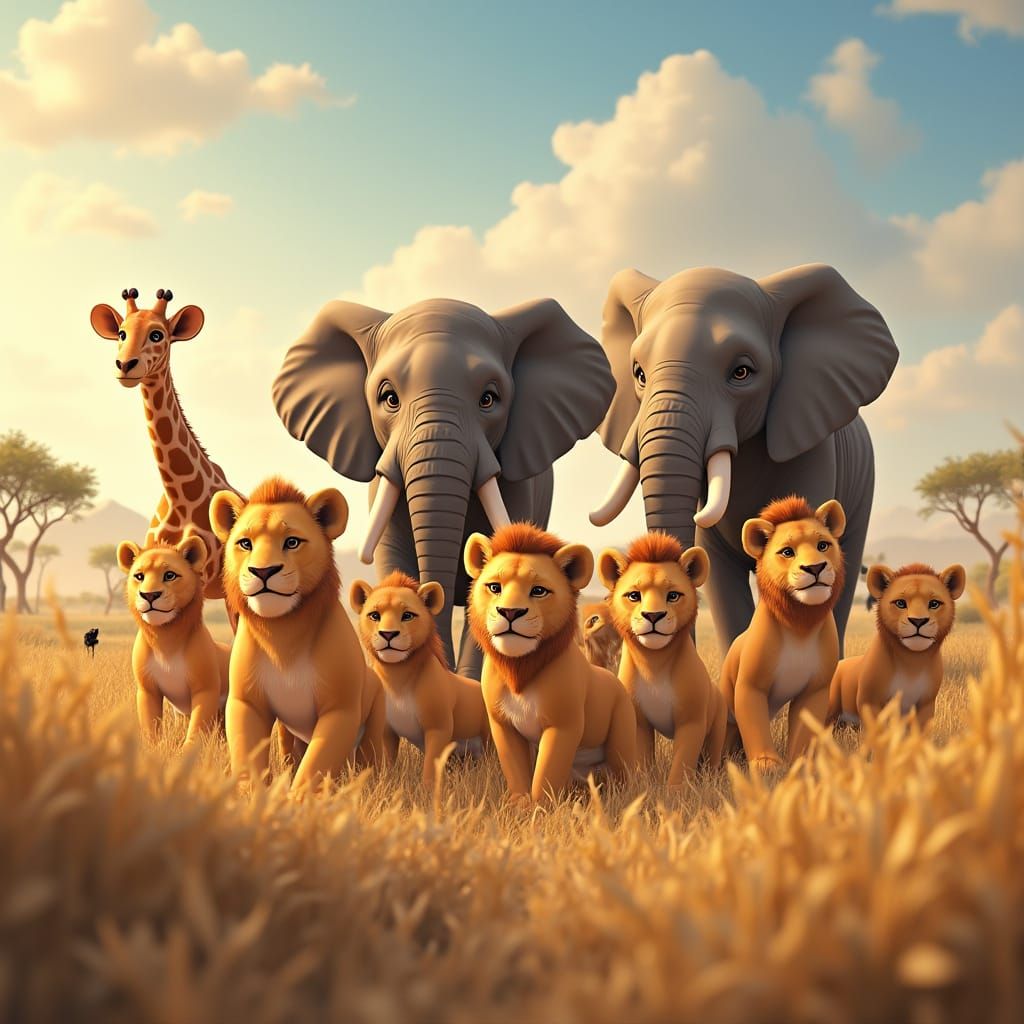 Lion Pride in Savannah: 3D Anime Art