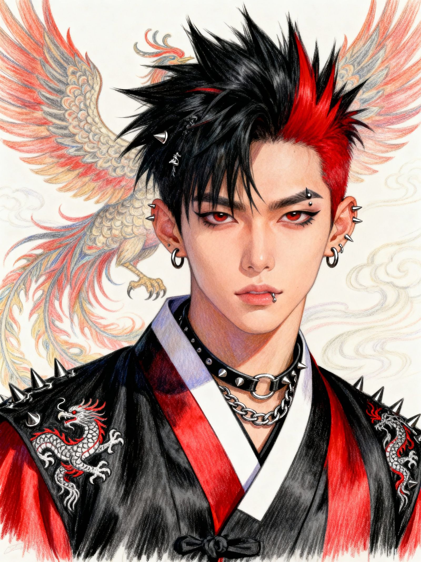 Manhwa Portrait of Man in Korean Fashion with Punk Accents