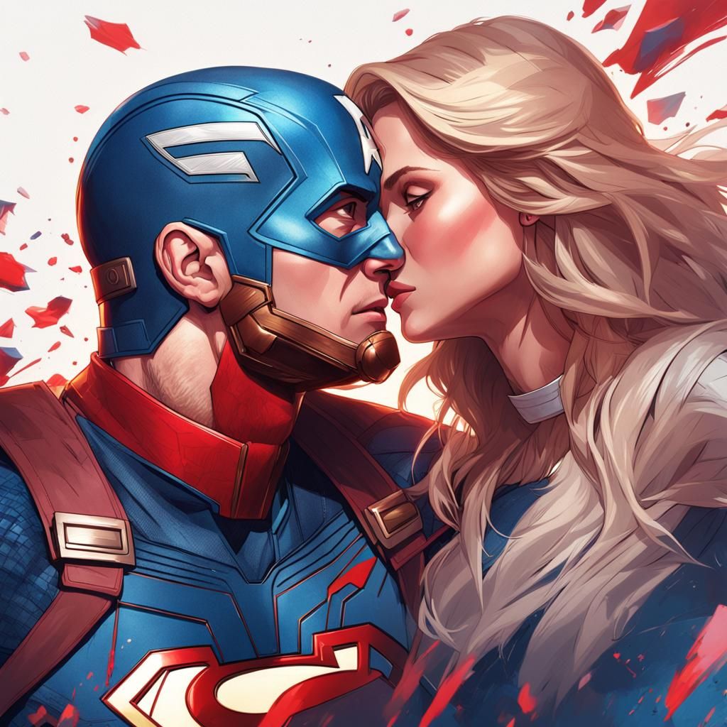 Supergirl kissing Captain America