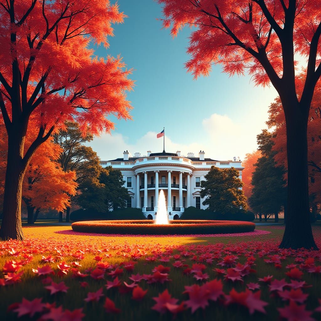 Autumnal White House Grounds in Hyper-Realistic Matte Painti...
