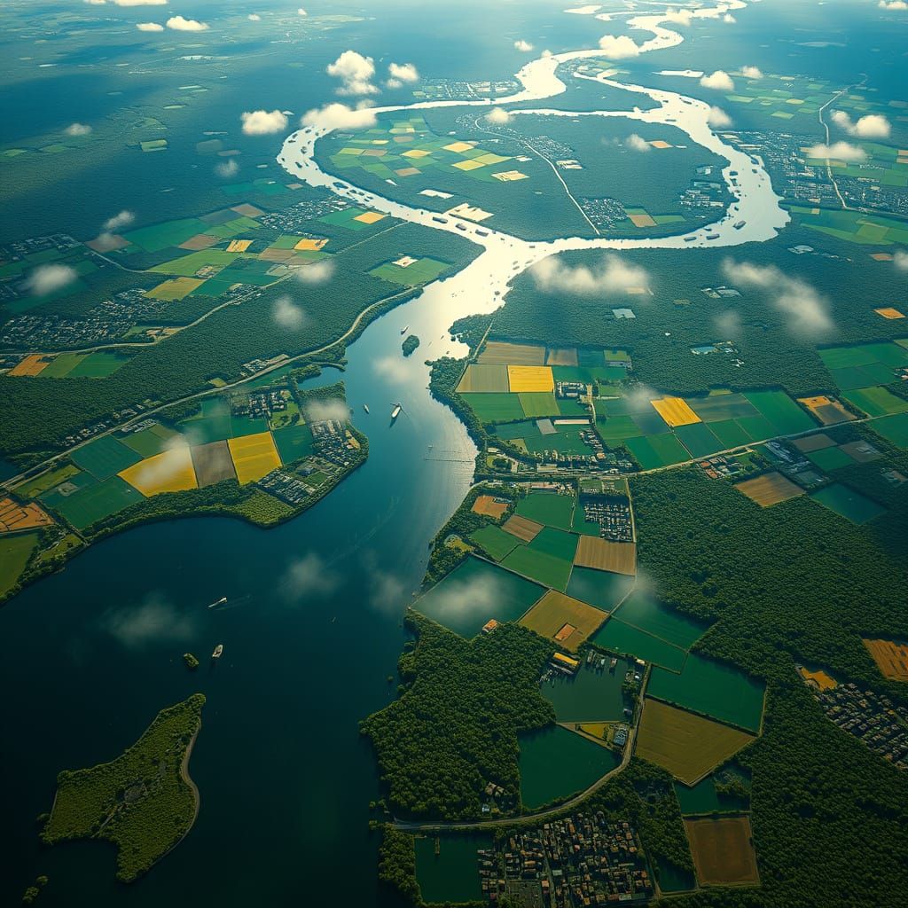 Fantasy Landscape in Vibrant, High-Contrast Aerial View