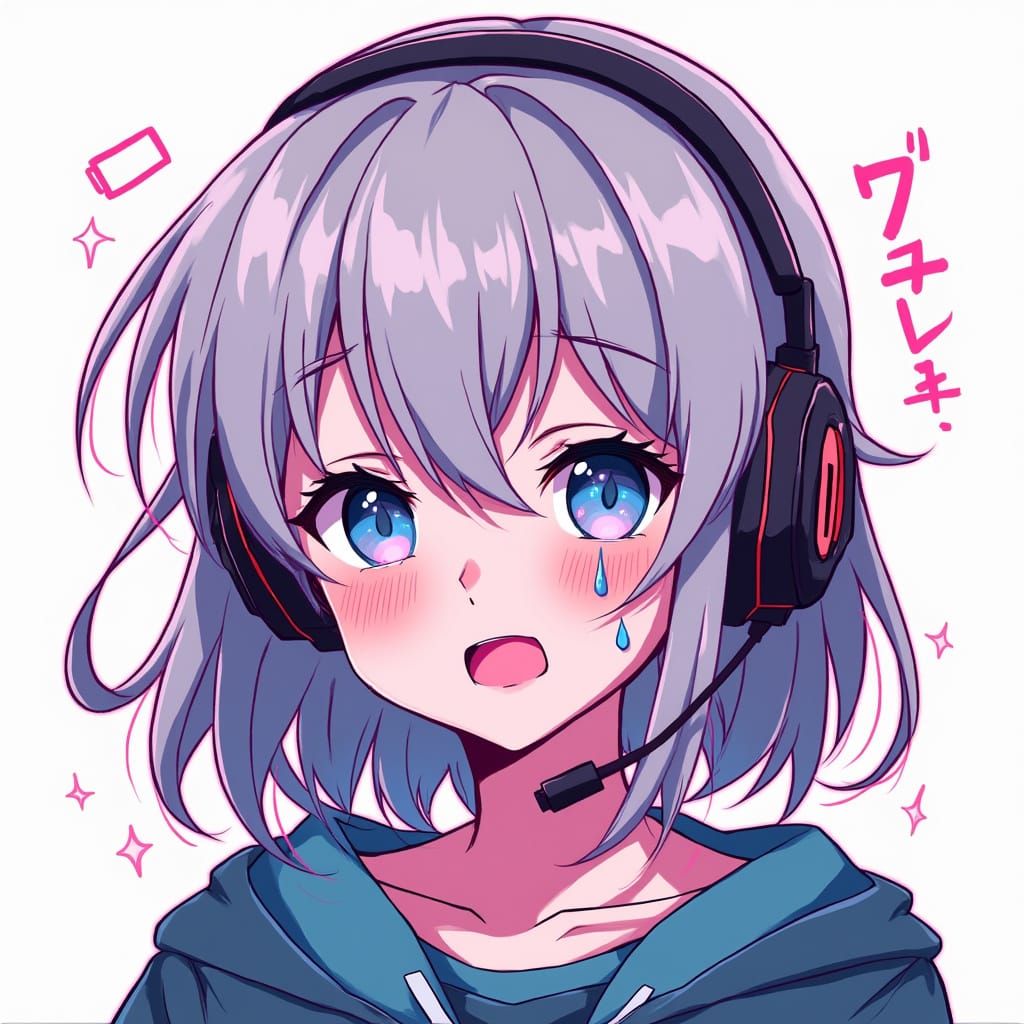 Pixelated Anime Girl with Headphones and Glitch Effects