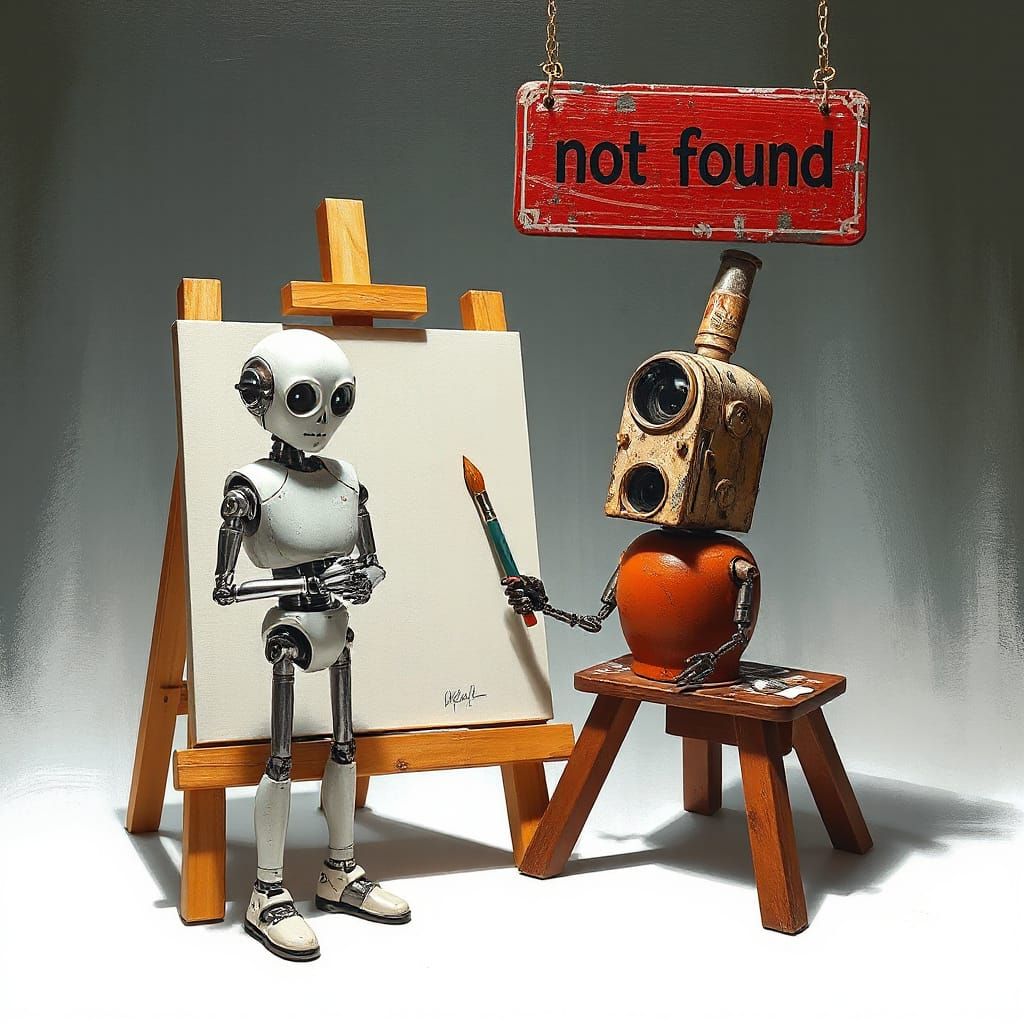 Nightcafe Robot Paints in Studio with Empty Canvas