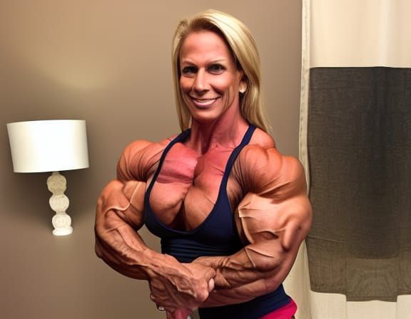 Muscular Female Bodybuilder Flexing Ripped Arm