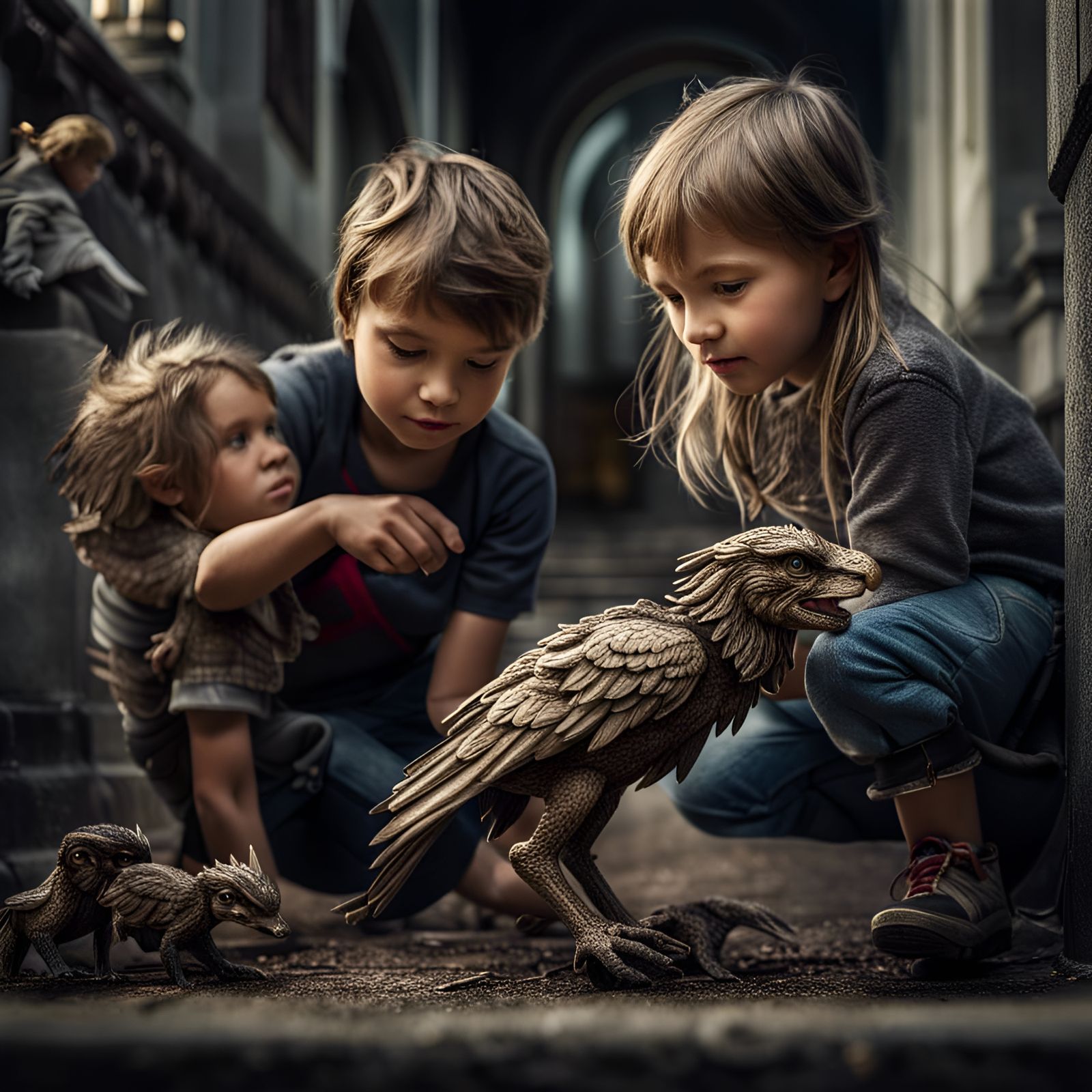 Children's Enchanting Playtime with a Griffin Cub