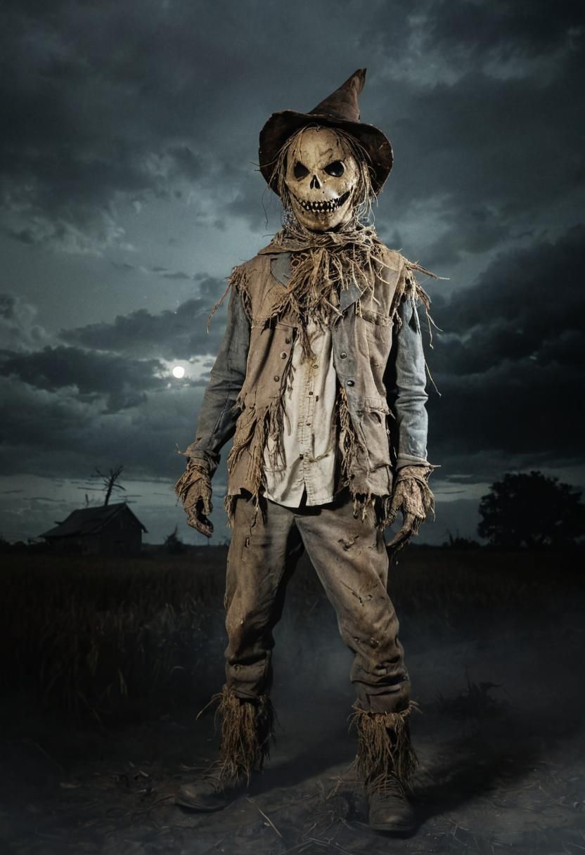 Menacing Scarecrow Horror in Atmospheric Moonlight