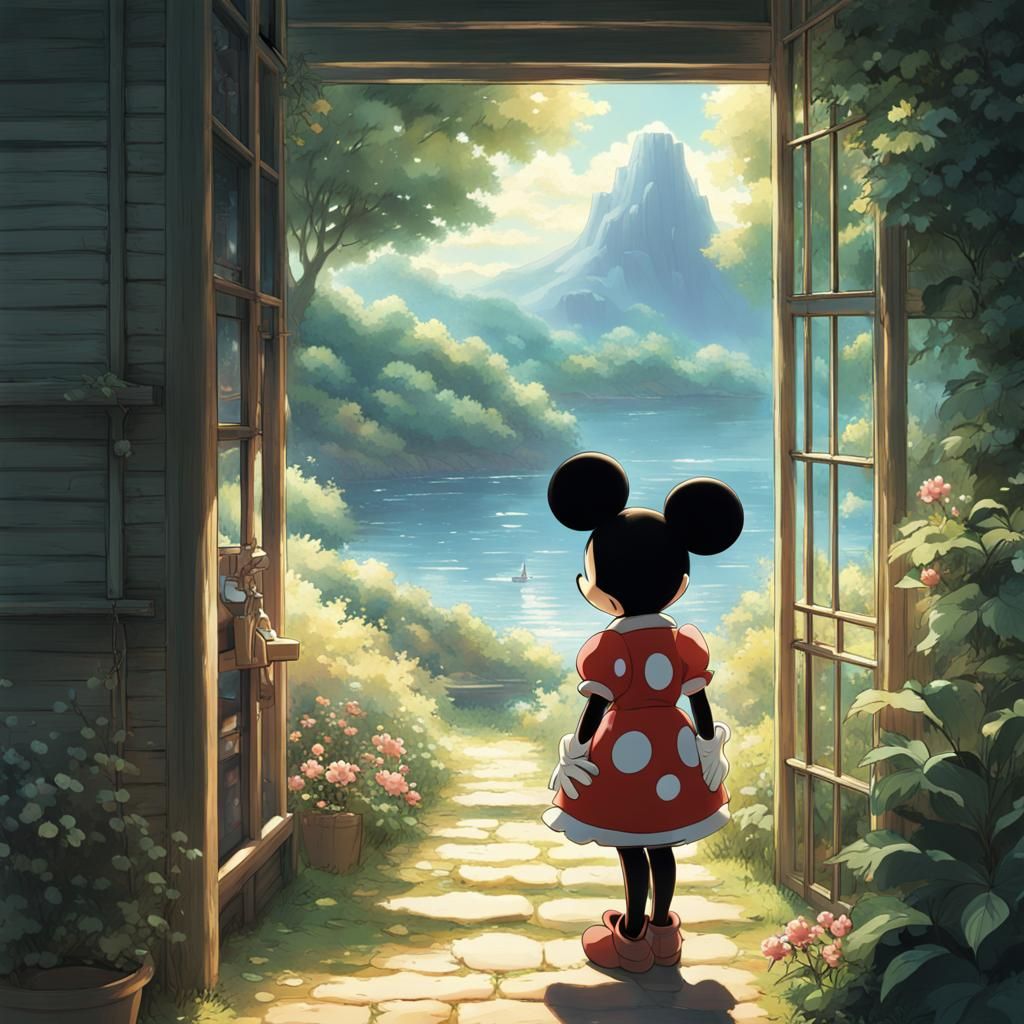 Minnie Mouse in Studio Ghibli Anime Style