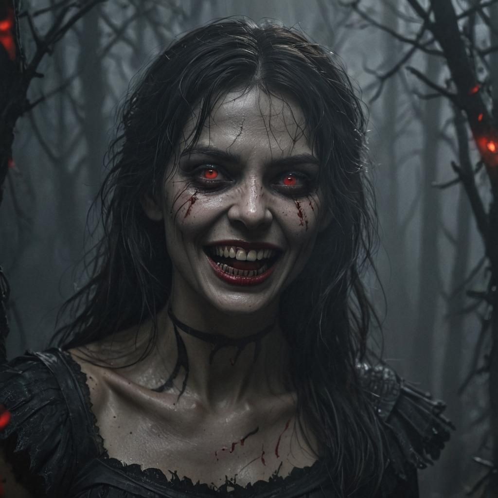 Eerie Dark Fantasy Woman with Sharp Teeth