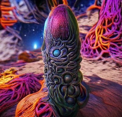 Eldritch penis in space, mandelbulb, vibrant colors, 3D 8K, ...
