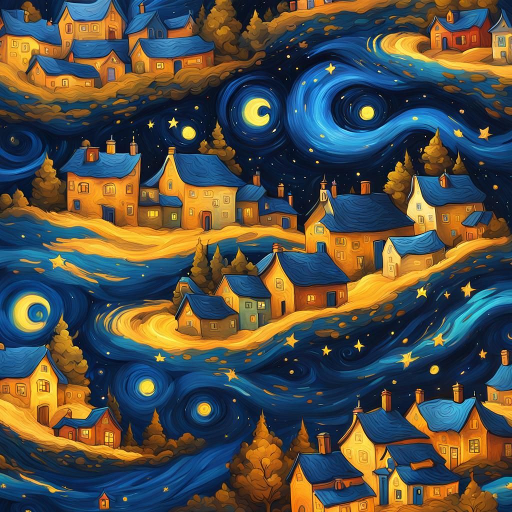 Starry Night Inspired Fantasy Landscape in Digital Impasto
