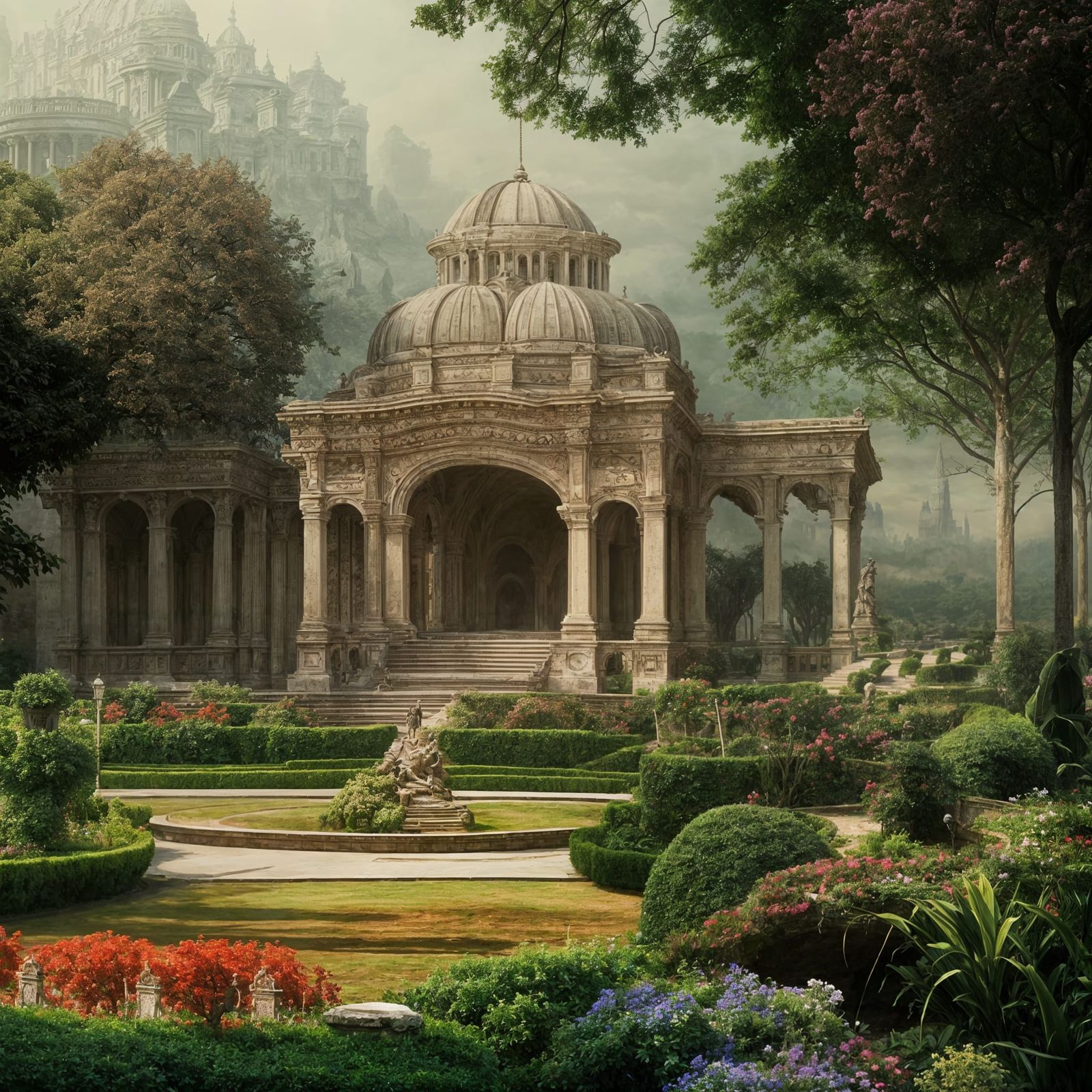 Beautiful Palatial Gardens in Digital Matte Painting