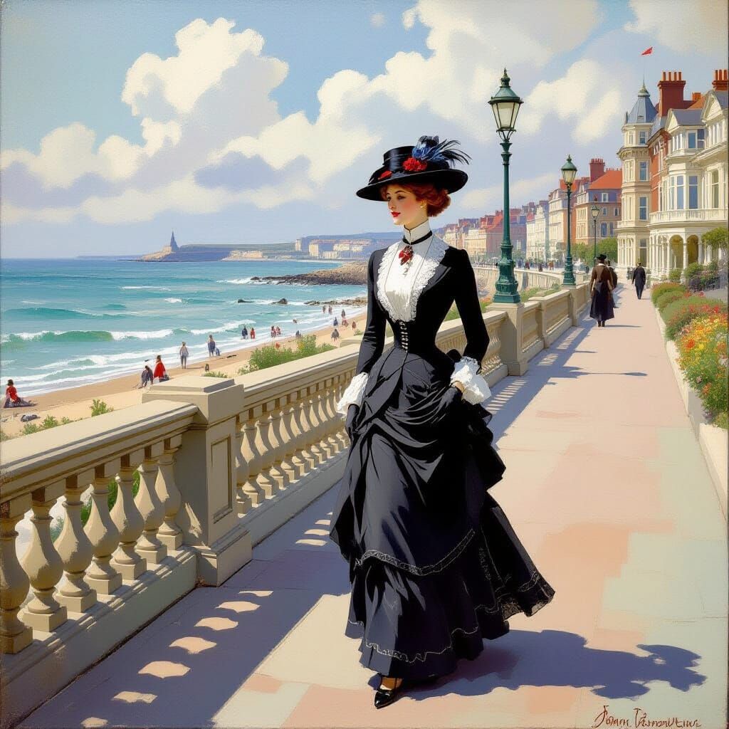 Edwardian Lady Strolls Scarborough Marine Drive: Impressioni...