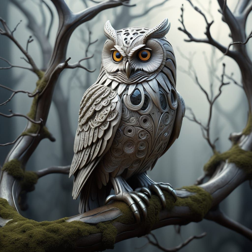 Organic Root Owl with Porcelain Details