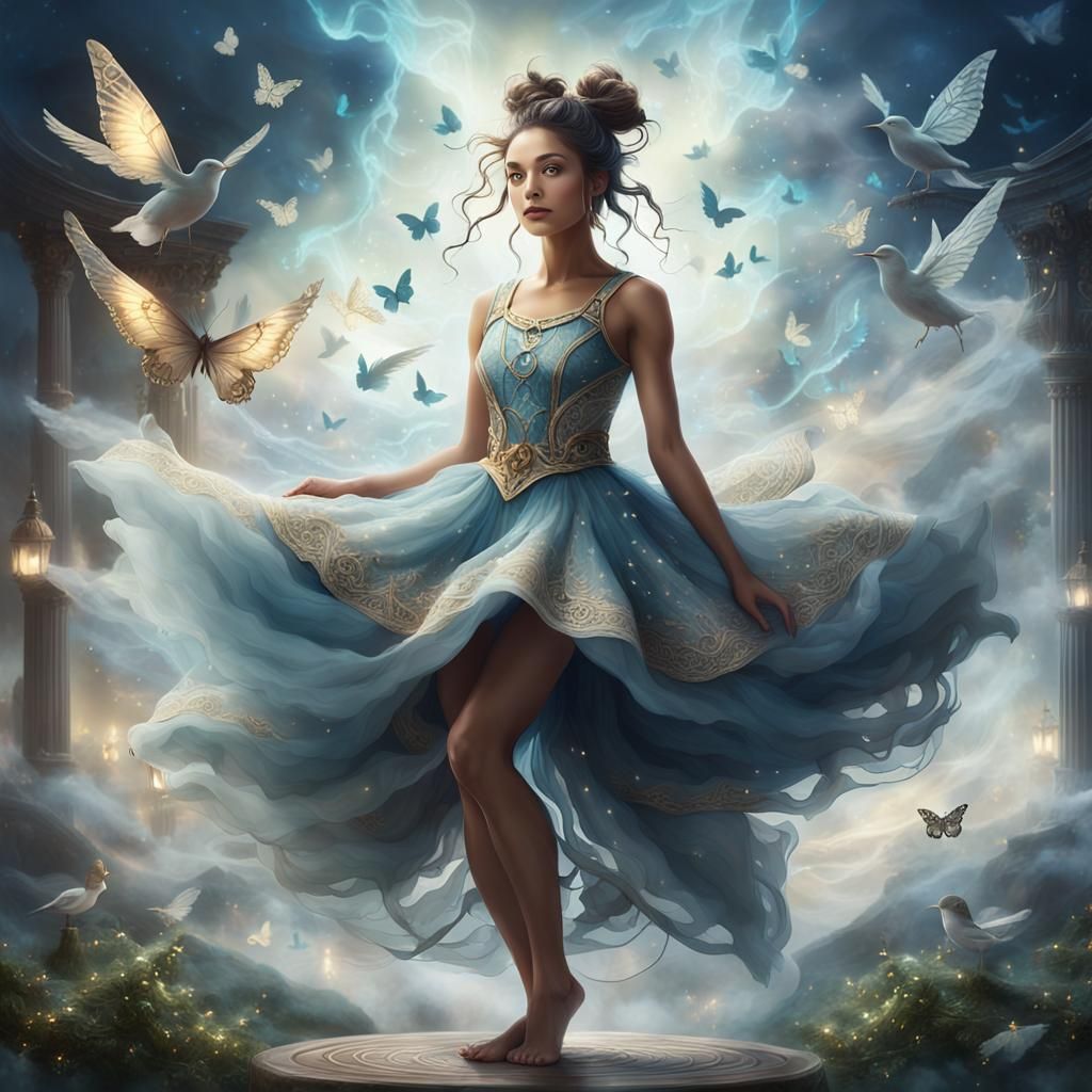 Ethereal Cloud Goddess in Sky Sanctuary: Digital Art
