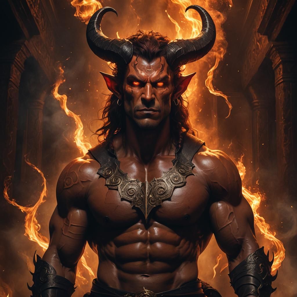 Heroic Tiefling in Mystical Chamber, High Fantasy Illustrati...