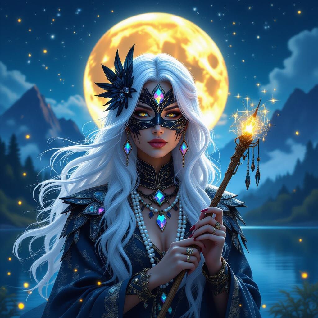 Mystical Shamaness with Dreamcatcher in Surreal Landscape