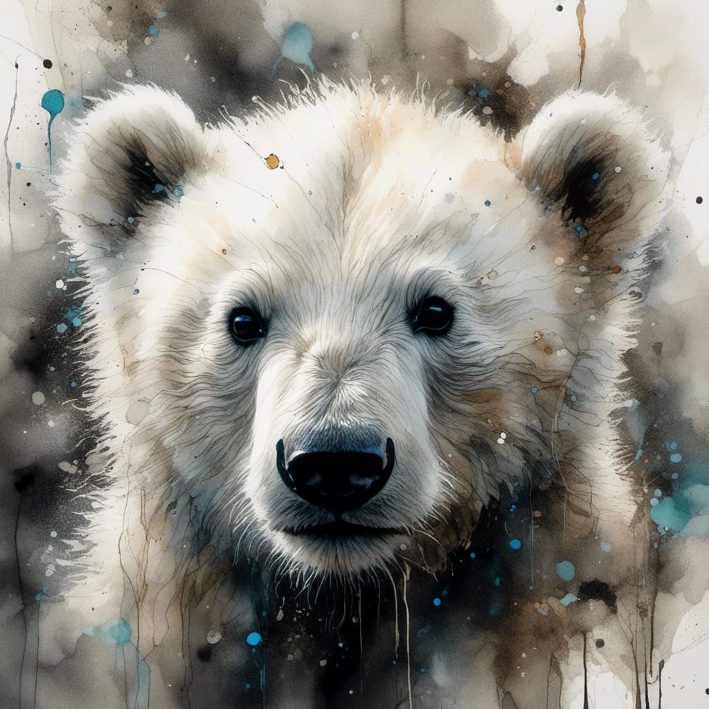Neon Grunge Polar Bear Cub on Black
