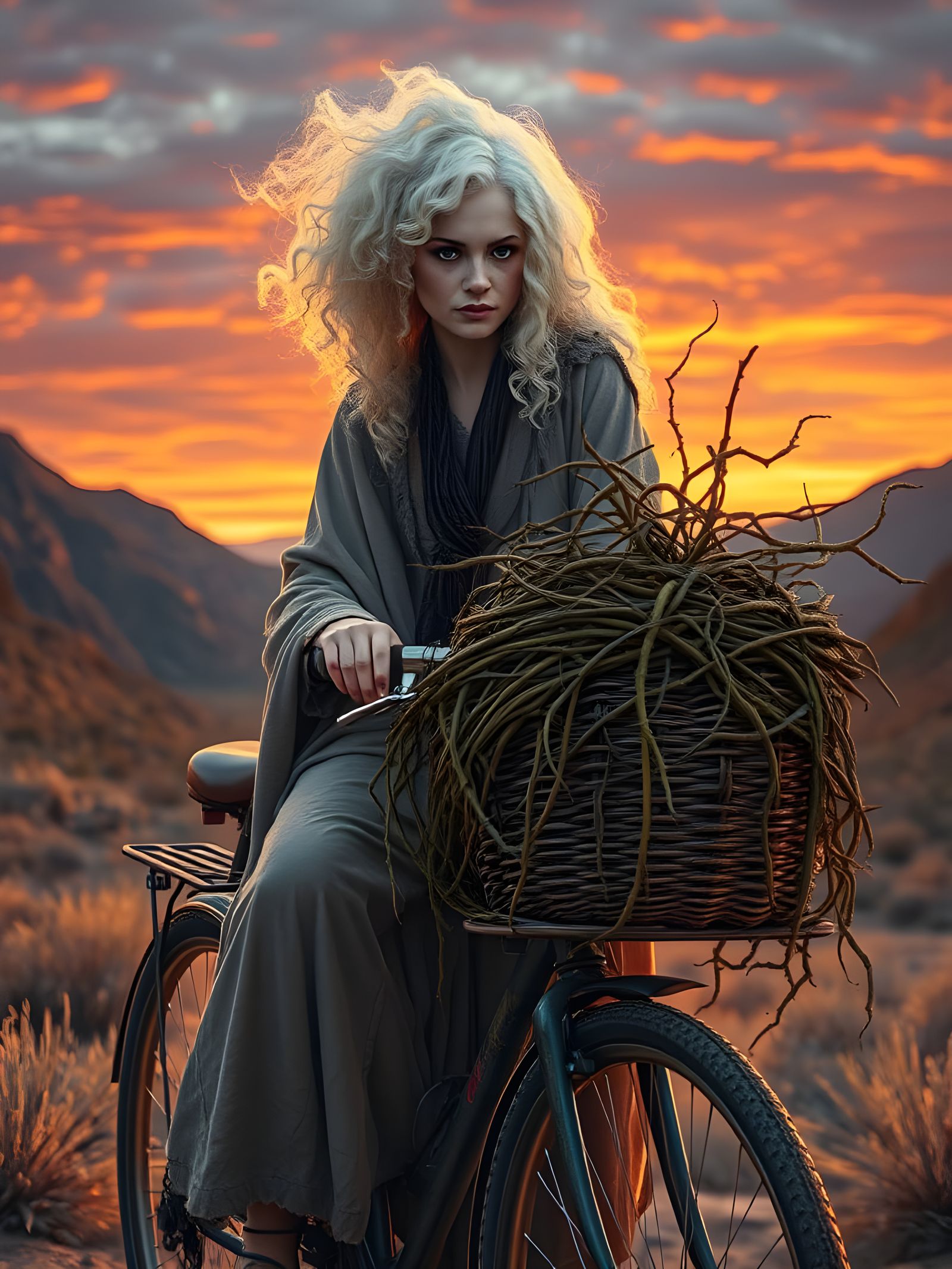 Albino Witch with Vines at Desert Sunset