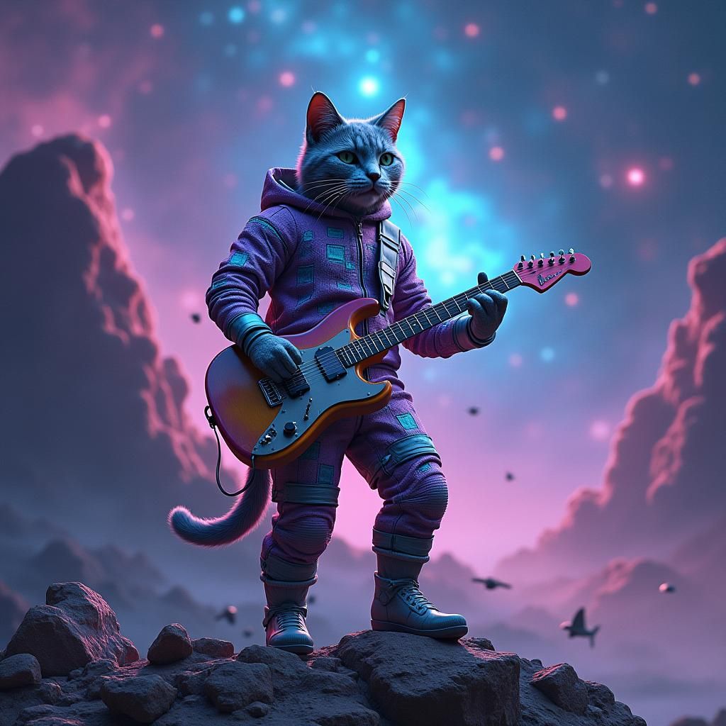 Psychedelic Stoner Rock Cat in Space Art